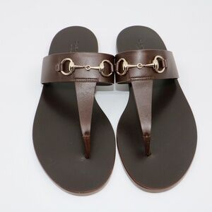 Gucci Brown Leather Horsebit T-Strap Sandal